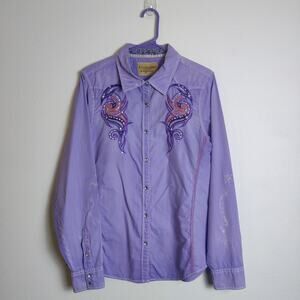 Cowgirl Legend Embroidered Snap Button Western Rhinestone Shirt Lavender Medium